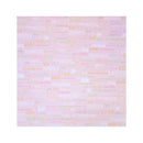 A square paper swatch featuring a light pink background printed with a repeating pattern of words in various shades of pink, peach, and soft green, including terms like 'blast', 'joy', 'laughter', 'wonder', and 'rejoice'.