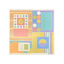 A 12x12  craft scrapbook sticker sheet from Sei featuring a retro pastel color palette with stripes, polka dots, and text blocks.