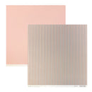 Two square sheets of patterned paper on a white background. The top sheet is a solid soft blush pink, and the bottom sheet has thin vertical stripes in beige, taupe, and white.