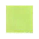A square sheet of light lime green paper centered on a white background, with a thin printed border and small text along the bottom edge.