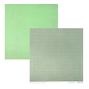 Two square sheets of textured paper, one in green and the other in a muted sage green plaid, shown overlapping on a white background.