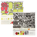 A craft kit layout sheet for 'Monsterville' featuring multiple pieces of foam panels and cutouts in lime green, red, black, and white, with printed instructions and character graphics on a white background.