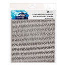 Ranger Cling Mount Rubber Background Stamp by Simon Huree, featuring a white rectangular stamp with black gothic script text and a blue/white logo on a light gray background.