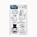 Simon Harney Creation Nurnit 173 Halloween pets photopolymer stamp set in its retail packaging, featuring black and white illustrations of a ghost dog, a pumpkin dog, a howl-owheen, a cat on a jack-o'-lantern, and seasonal phrases.