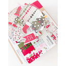 A Christmas-themed scrapbook paper pad featuring festive patterns like a Christmas tree, stockings, ornaments, and red gift boxes, with the text 'all the love' and '6x8 scrapbook paper'.
