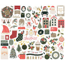 A collage of Christmas-themed decorative stickers or clipart elements on a white background, including Santa faces, wreaths, stockings, candy canes, houses, ornaments, gifts, banners, and holiday text such as 'Merry Christmas' and 'Ho Ho Ho'.