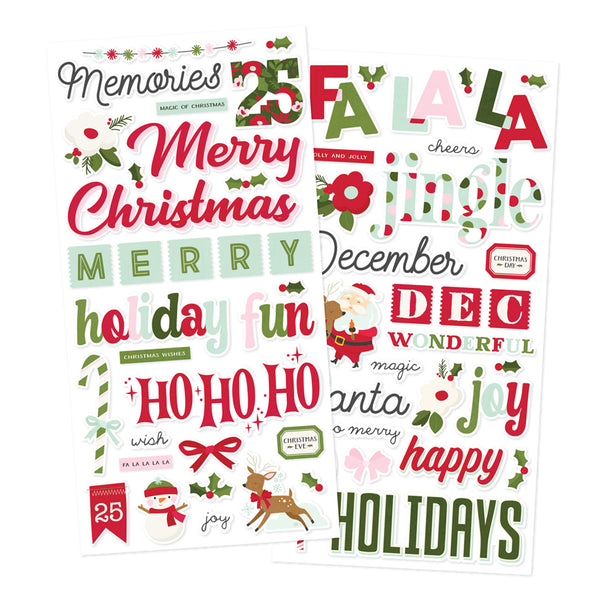 Collection of Christmas-themed text and graphics on a white background