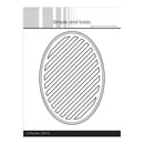 A black-and-white product sheet showing a large oval stencil or cutting template design with diagonal striped interior shapes. Text at the top reads 'Simple and basic,' and text at the bottom reads 'Cutting dies - SB0710.