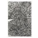 A square black and white wood grain pattern print, featuring a detailed cross-section of tree rings and grain texture.