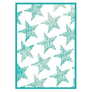 A rectangular art print or card featuring a repeating pattern of teal starfish shapes with white script text, framed by a teal border on a white background.