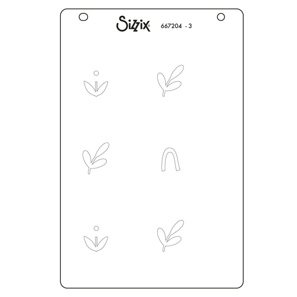 A clear rectangular stamping plate or stencil sheet from Sizzix, shown on a white background. The brand name 'Sizzix' is printed at the top, along with the product code '667204 - 3'.