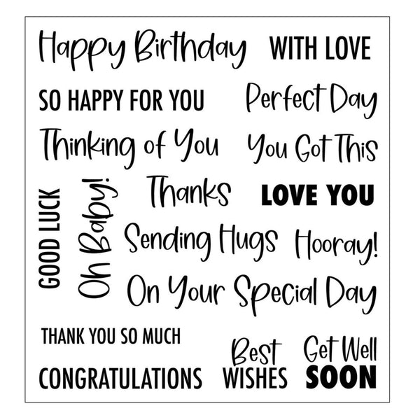 Collection of birthday and affectionate phrases in black text on a white background
