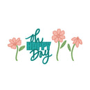 Decorative text 'Happy Day' with pink flowers on a white background