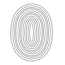 Set of oval-shaped metal dies on a white background