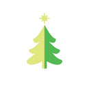 Green and yellow Christmas tree with a star on a white background