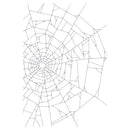 A minimalist line-art design of an organic, web-like polygonal pattern in light gray on a solid white background.