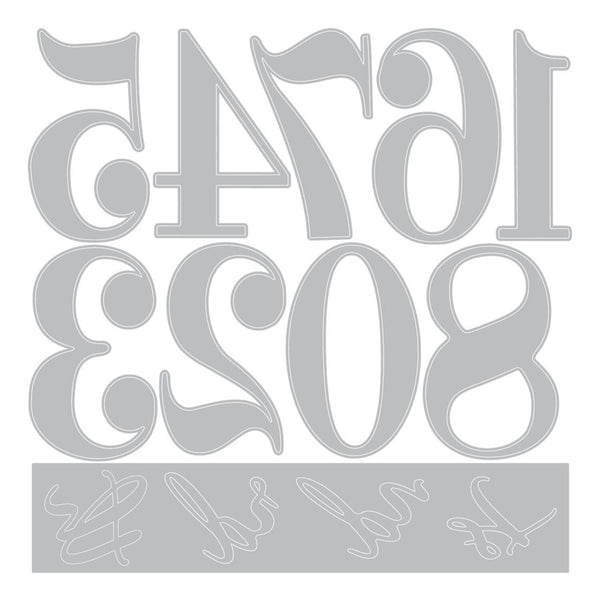 Decorative house number stencil with '102308' in a stylized font.
