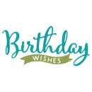 Text 'Birthday Wishes' with a green banner on a white background