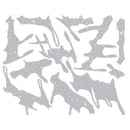 A set of gray, dripping paint-style decals or stickers arranged on a plain white background.