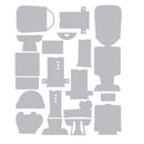 A sheet of light gray flat die-cut template pieces arranged on a white background, likely for assembling a mug or tabletop decor item.