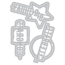 Set of metal dies with star, rectangle, and circular shapes on a white background