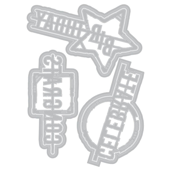 Set of metal dies with star, rectangle, and circular shapes on a white background