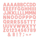 A set of pale pink decorative alphabet and number decals on a white background, including uppercase letters A-Z, numbers 0-9, and symbols &
