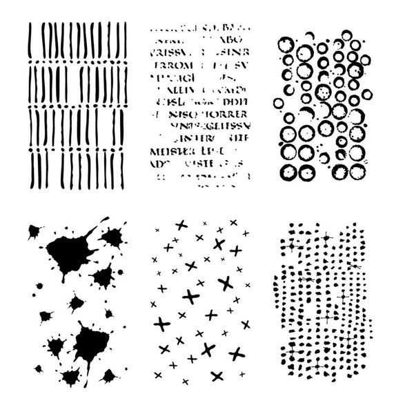 Collection of various black patterns on a white background