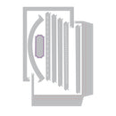 A top-down technical diagram or layout drawing of a cabinet or enclosure, with multiple vertical panels and a highlighted purple rectangular section, shown on a plain white background.