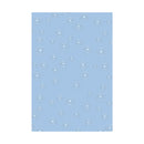 A rectangular light blue card or sheet with a repeating pattern of small white starburst or dandelion-like motifs, centered on a plain white background.