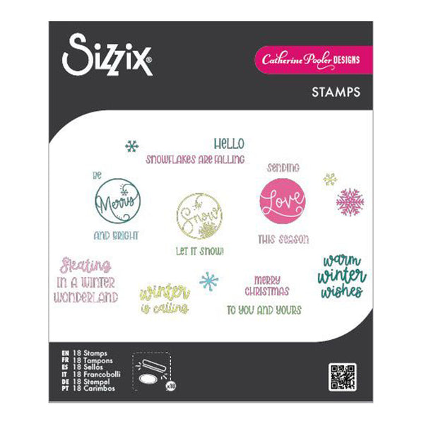 Sizzix stamp set with Christmas-themed designs on a white background