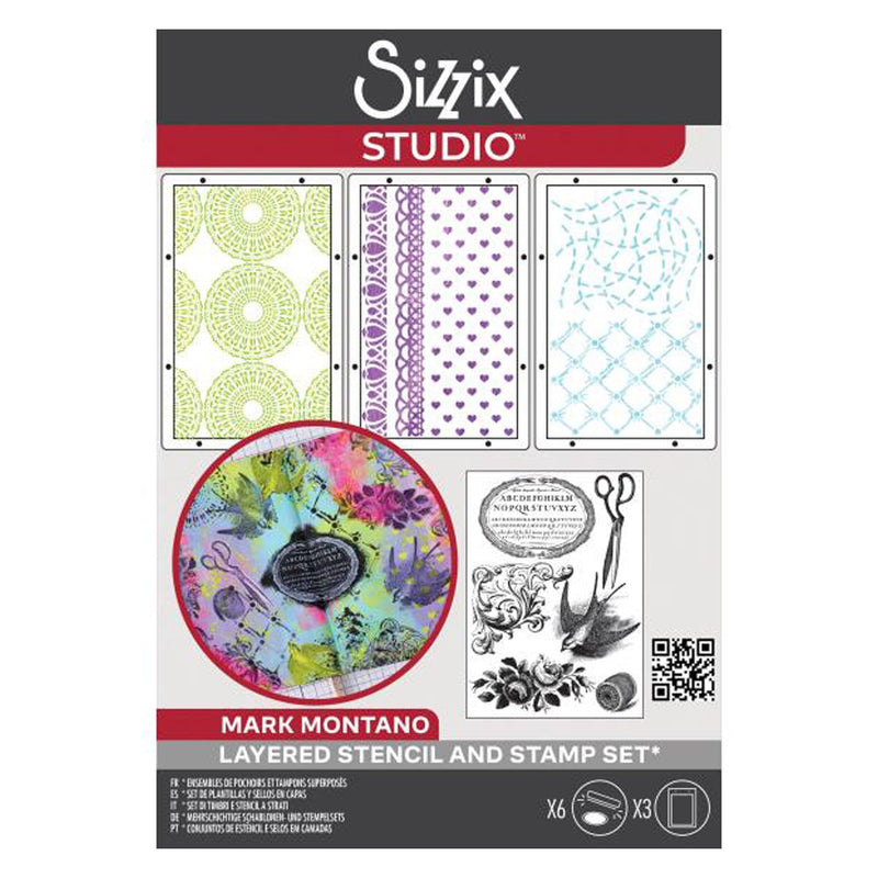 Sizzix Studio A5 Clear Stamp and Stencil Set By Mark Montano - Stitches