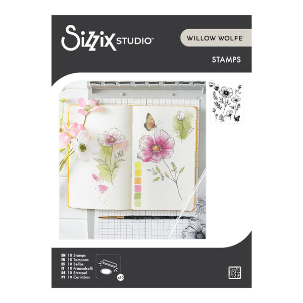 Sizzix Studio Clear Stamp Set By Willow Wolfe 10/Pkg - Cosmo and Butterflies