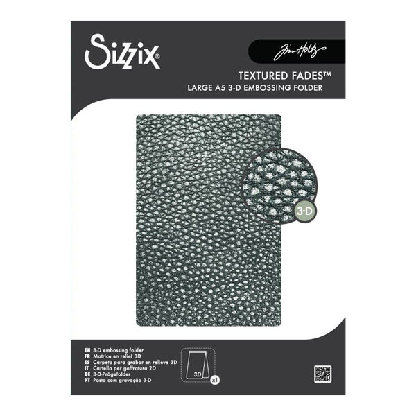 Sizix Jim Helly Textured Fades Large A5 3-D Embossing Folder on a white background with a dark gray header and footer.