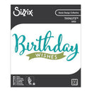 Sizzix birthday-themed die set packaging with 'Birthday Wishes' text on a white background.