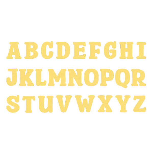Yellow alphabet letters on a white background