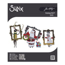Sizix Jim Holtz Thinlits Dies packaging featuring Christmas-themed die-cut paper designs of a reindeer, Santa Claus, and a snowman framed in ornate borders.
