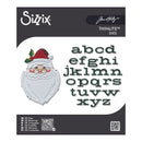 Sizix Thinline Dies alphabet set by Jim Holtz, featuring a Santa Claus die and lowercase alphabet letters in dark green, shown on the product packaging.