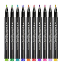 Eight black Spiritbrand FineLift Brush Pens arranged in a row on a white background, each with a different colored tip.