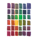 A grid of rectangular watercolor paint swatches in various colors, including purple, green, blue, red, orange, and yellow, arranged on a white background.