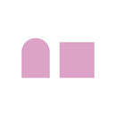 Two flat pink color swatches on a white background: one with a rounded top arch shape and one as a plain square.