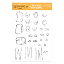 A clear stamping sheet from Beyond Stamping Studio, featuring black line-art illustrations of faces, clothing, shoes, and limbs on a white sheet with an orange header card.