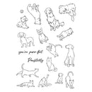 A sheet of black line art illustrations featuring various dogs and cats, with the text 'you're purr-fact Pawstitivity' in the center on a plain white background.