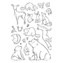 Black and white line drawings of various animals on a white background