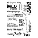 Collection of motivational phrases and symbols on a white background