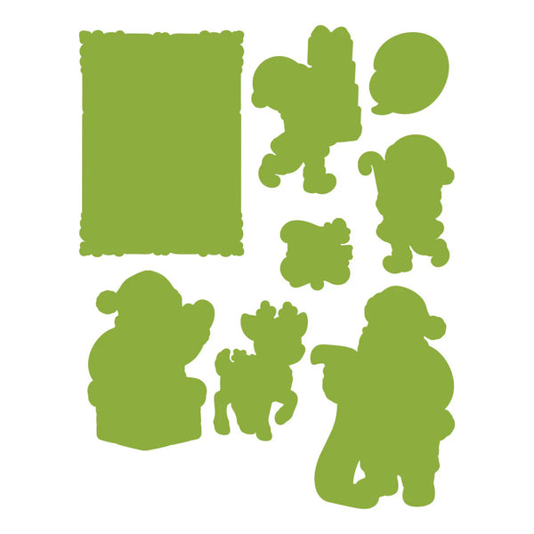 Set of green silhouette shapes on a white background