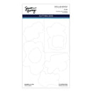 Sheet of cutting dies with balloon shapes on a white background, featuring Simon Hurley branding.