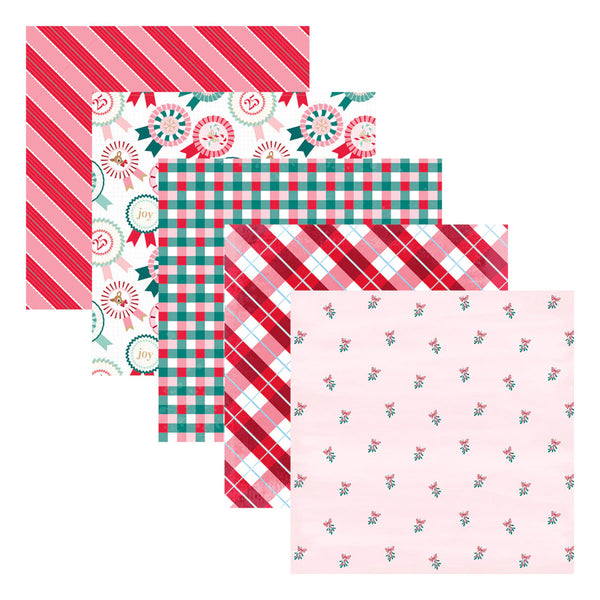Set of Christmas-themed paper sheets with various patterns on a white background