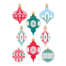 Set of colorful Christmas ornaments on a white background