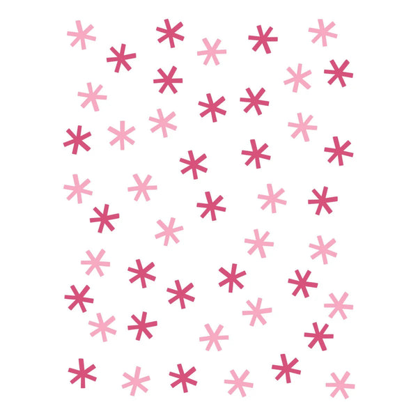 A repeating pattern of small six-pointed stars in alternating light pink and dark magenta on a plain white background.